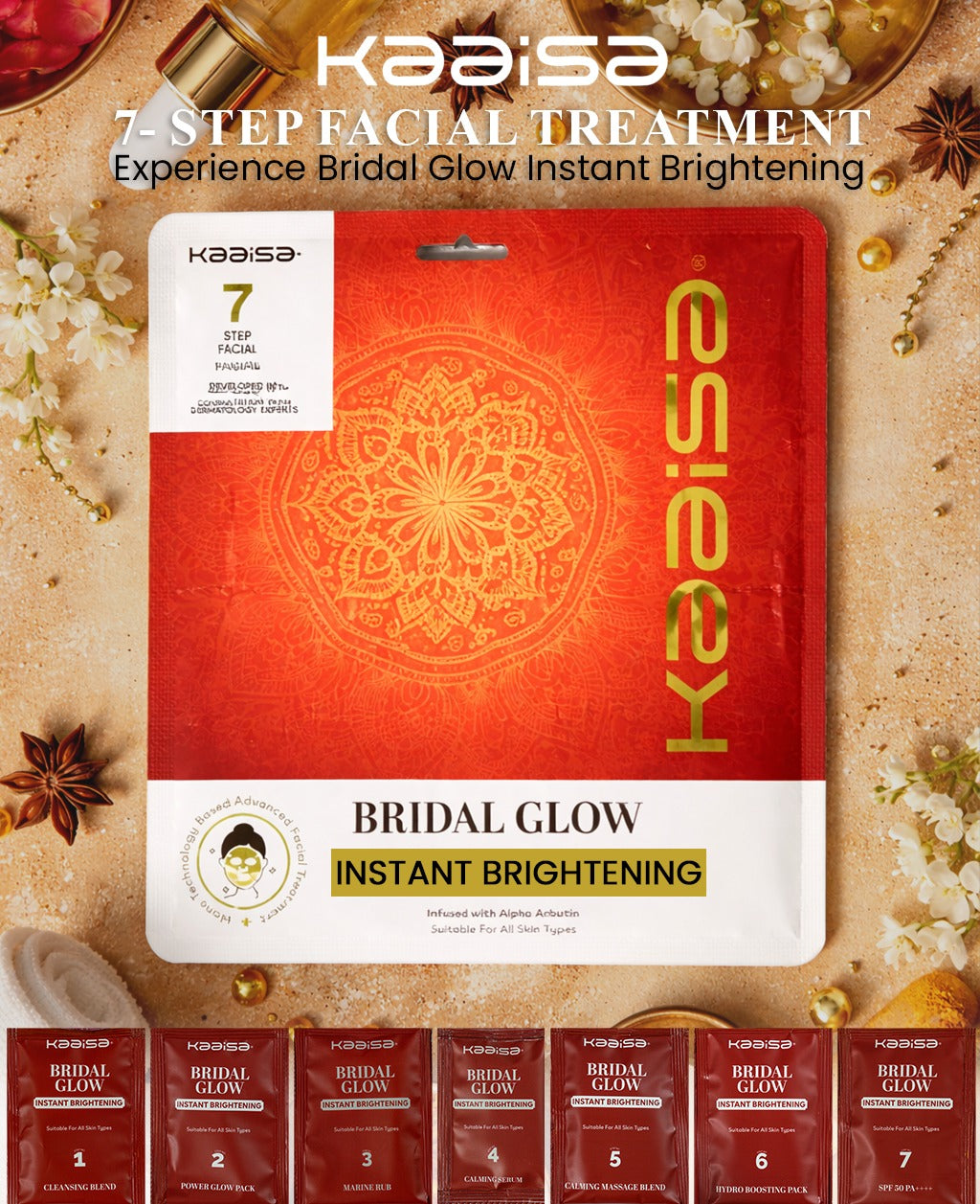 Kaaisa Bridal Glow facial kit with seven treatment sachets
