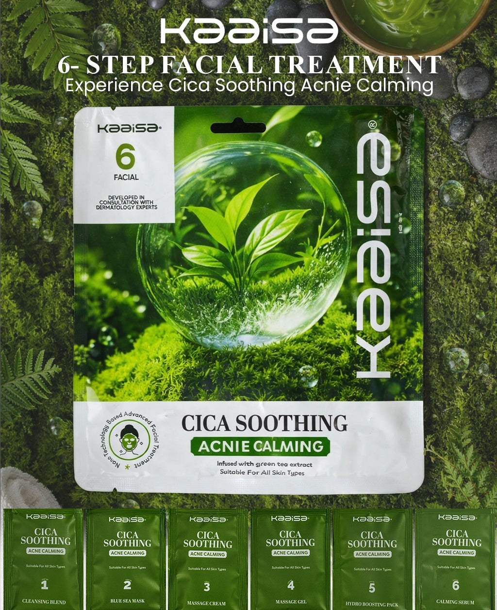 Kaaisa Cica Soothing facial kit green botanical presentation
