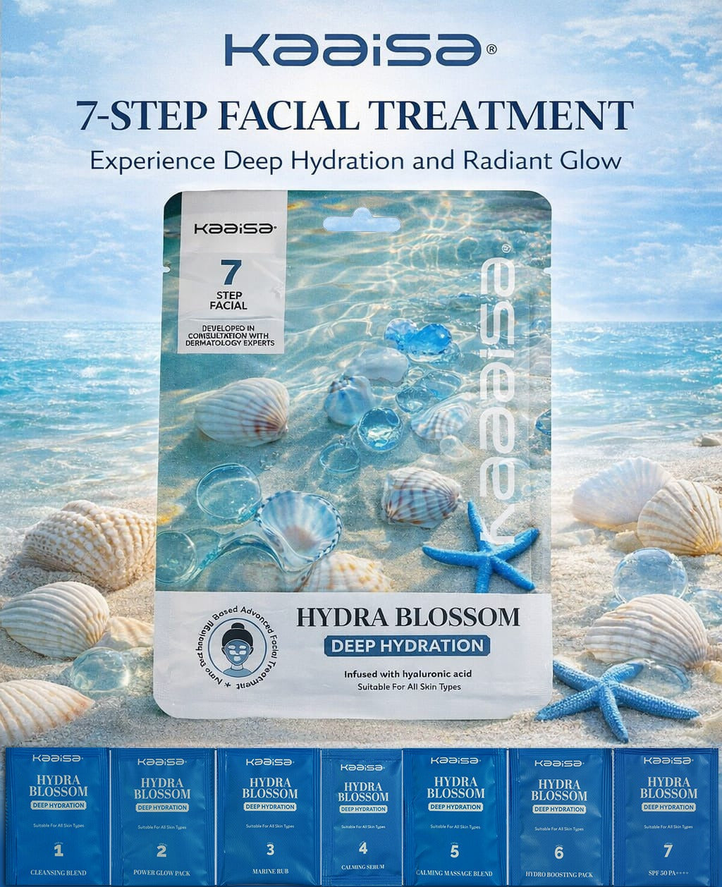 Kaaisa Hydra Blossom facial kit with seven treatment sachets